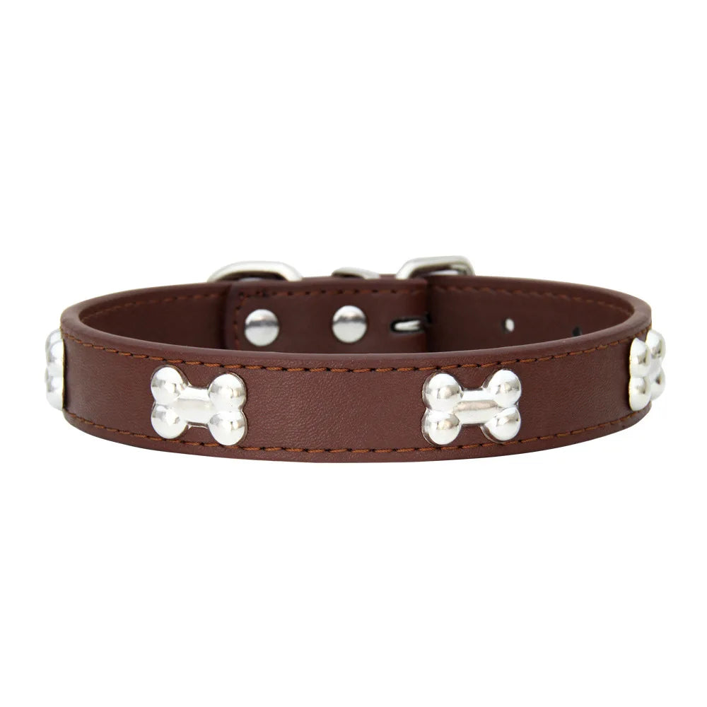 Collier en Cuir Durable pour Chien avec Ornement "Os" – Pour Petites et Grandes Races