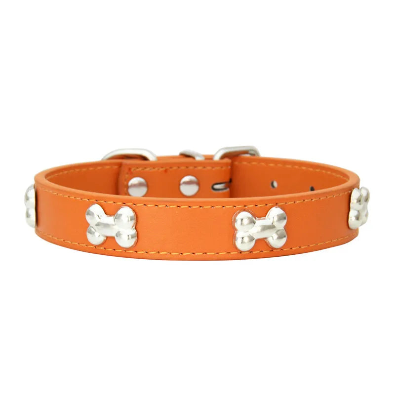 Collier en Cuir Durable pour Chien avec Ornement "Os" – Pour Petites et Grandes Races