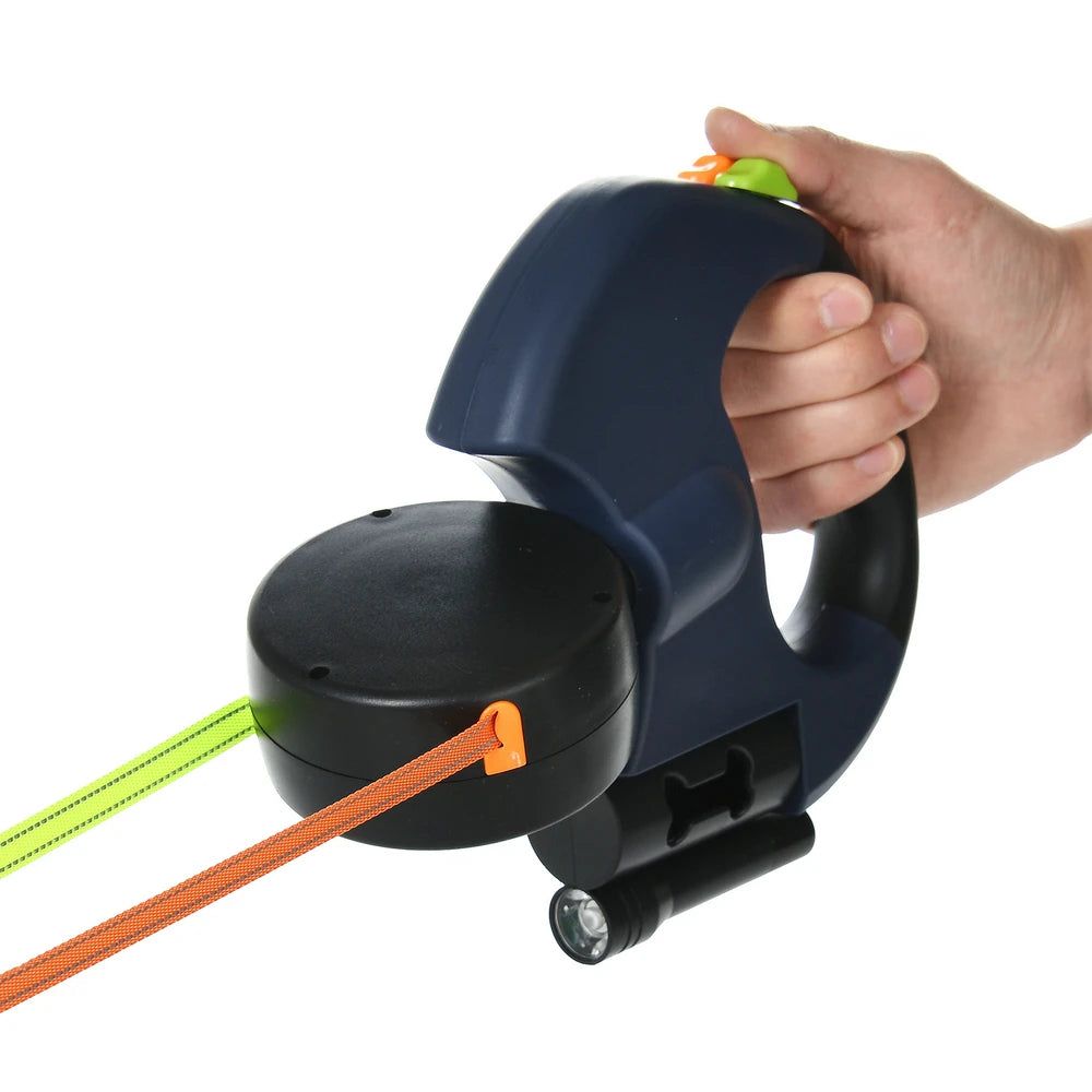 Laisse rétractable double 3 m pour petits chiens – Anti-nœuds 360° avec LED