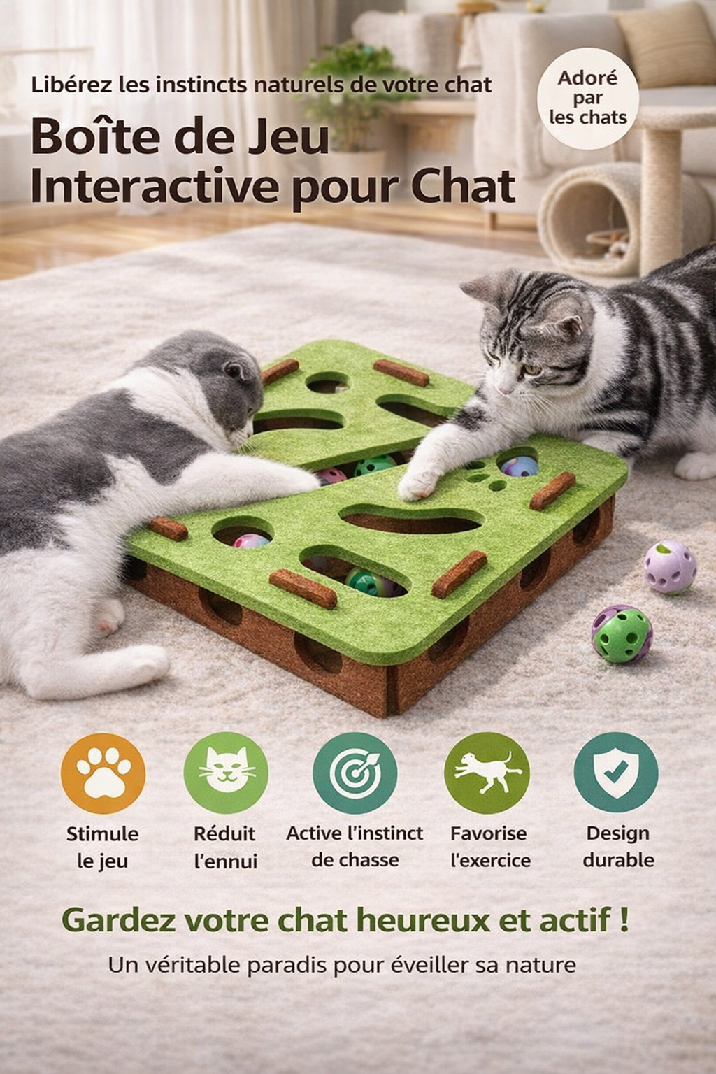 Boîte de Jeu en Feutre pour Chat : Puzzle Interactif et Stimulation de Chasse
