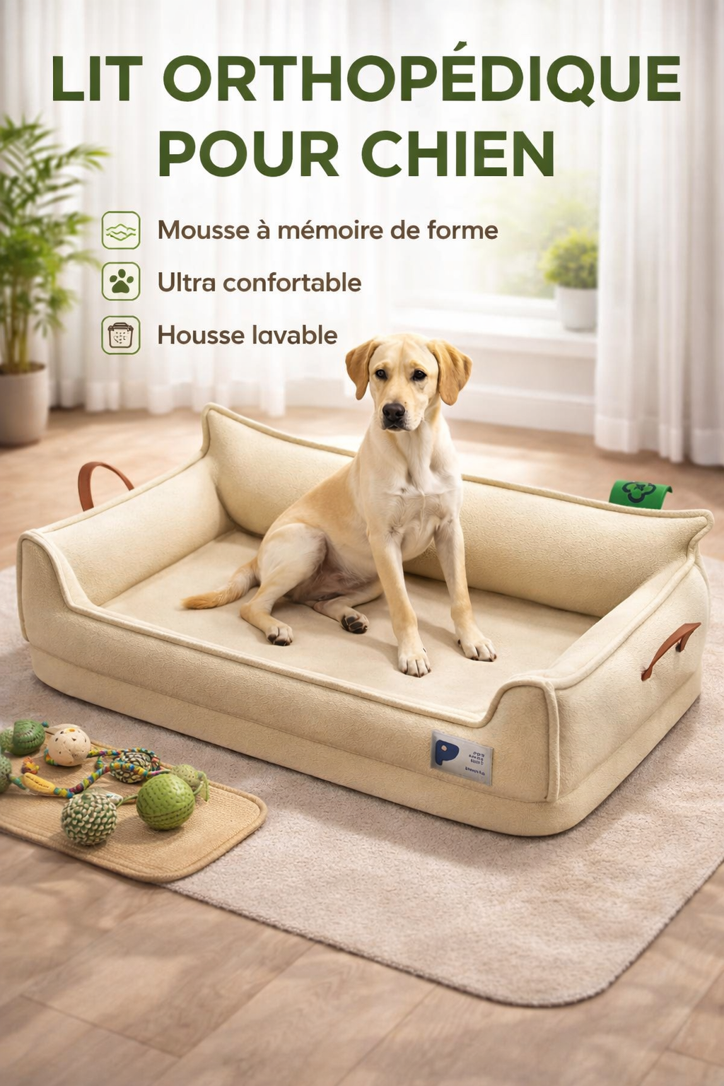 Canapé Orthopédique en Cuir pour Chien – Confort Ultime, Imperméable et Déhoussable