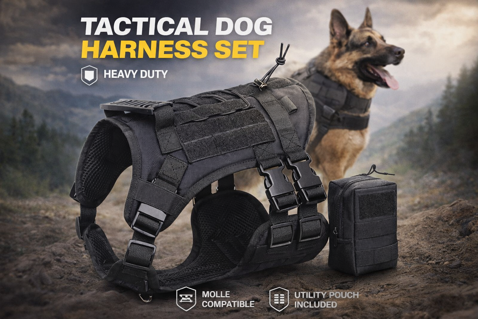 Harnais Veste de Travail pour Chiens – Contrôle Sans Étranglement – Haute Résistance et Confort