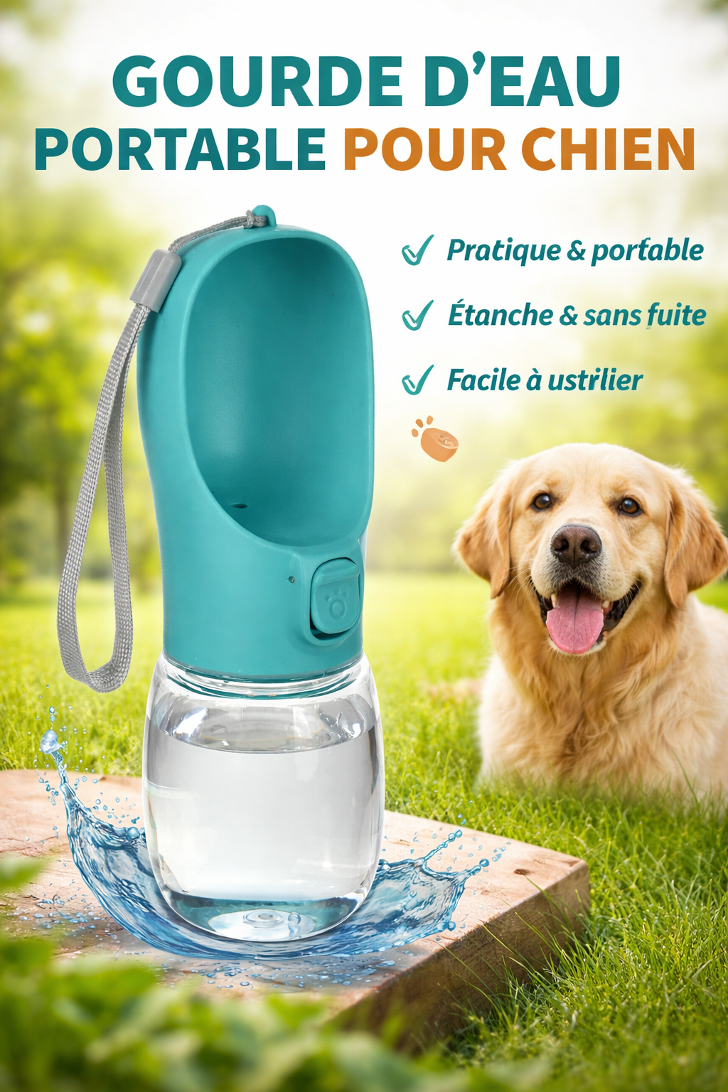 Gourde Portable Grande Capacité : Hydratation pour Chiens de Toutes Tailles