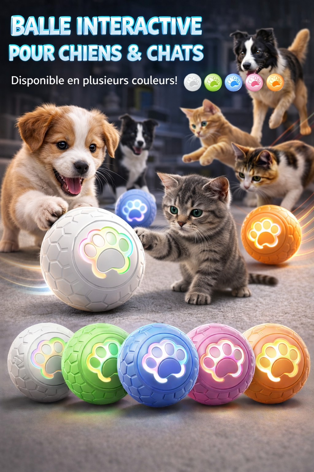 Interactive Smart Ball for Pets – Automatic Bouncing Toy with RGB Lights | USB Rechargeable