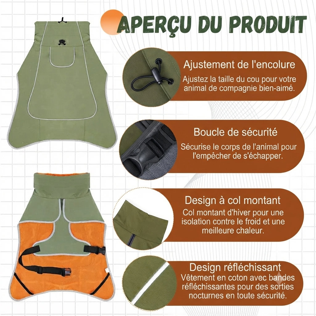 Manteau de Pluie Coupe-vent pour Chien – Imperméable avec Bande Réfléchissante
