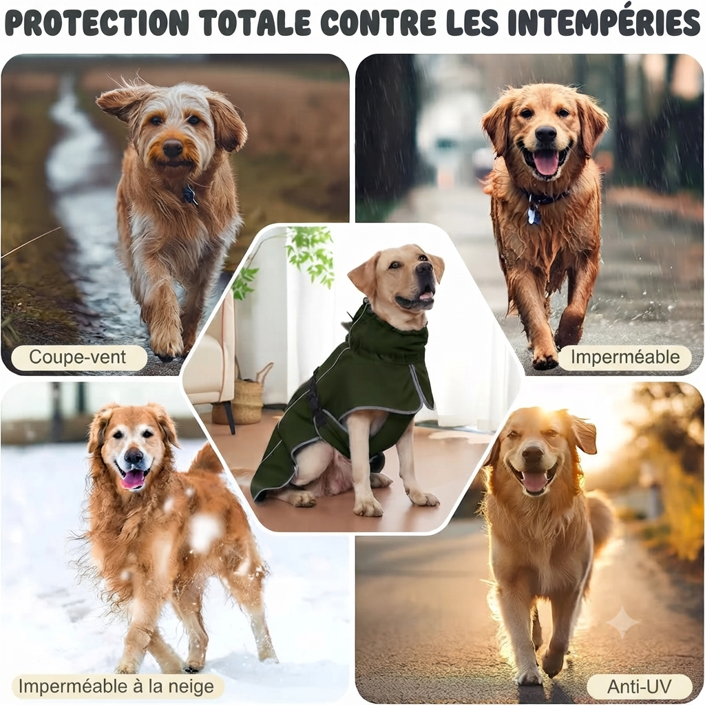 Manteau de Pluie Coupe-vent pour Chien – Imperméable avec Bande Réfléchissante