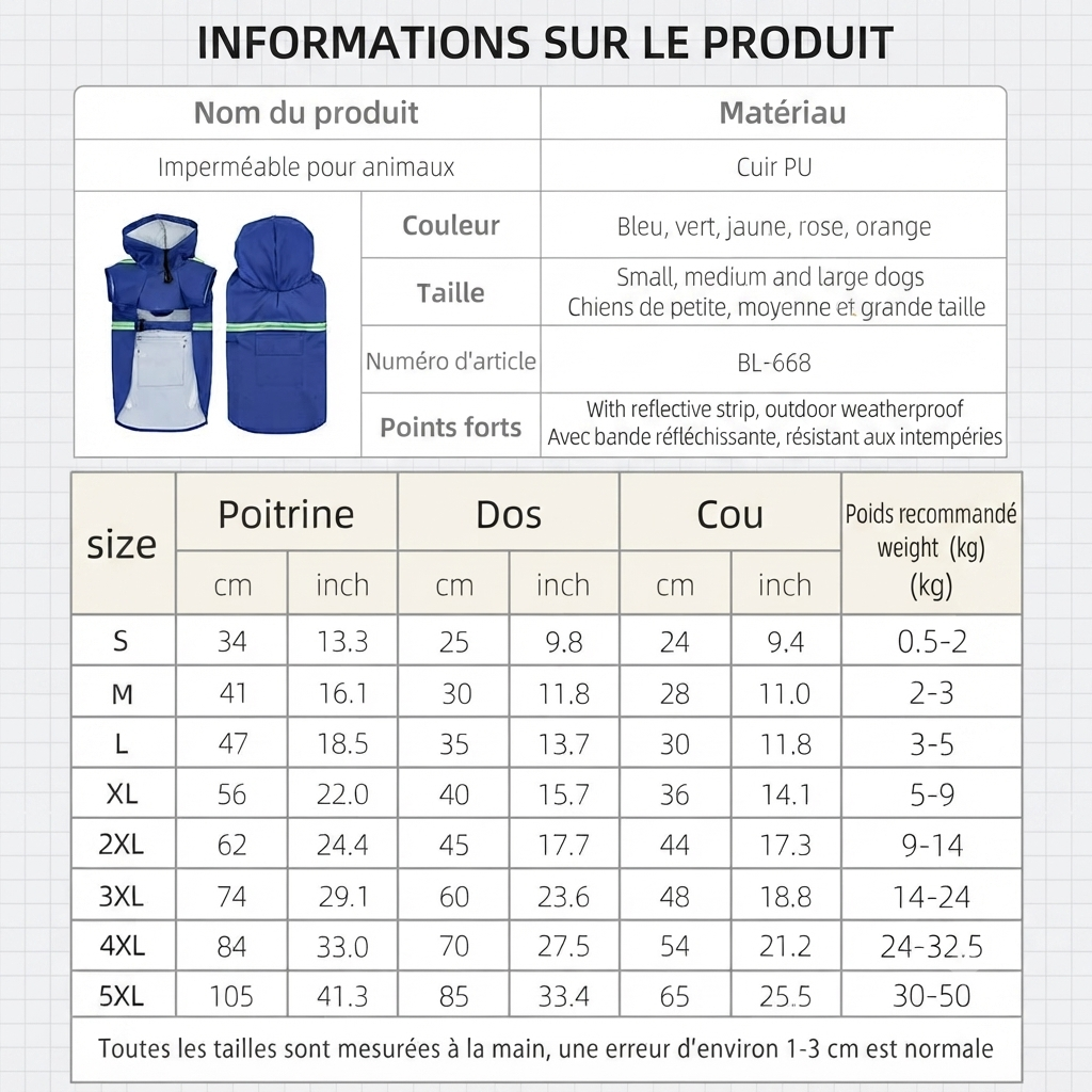 Imperméable Style "Cape" pour Chien – Coupe-vent Réfléchissant avec Capuche
