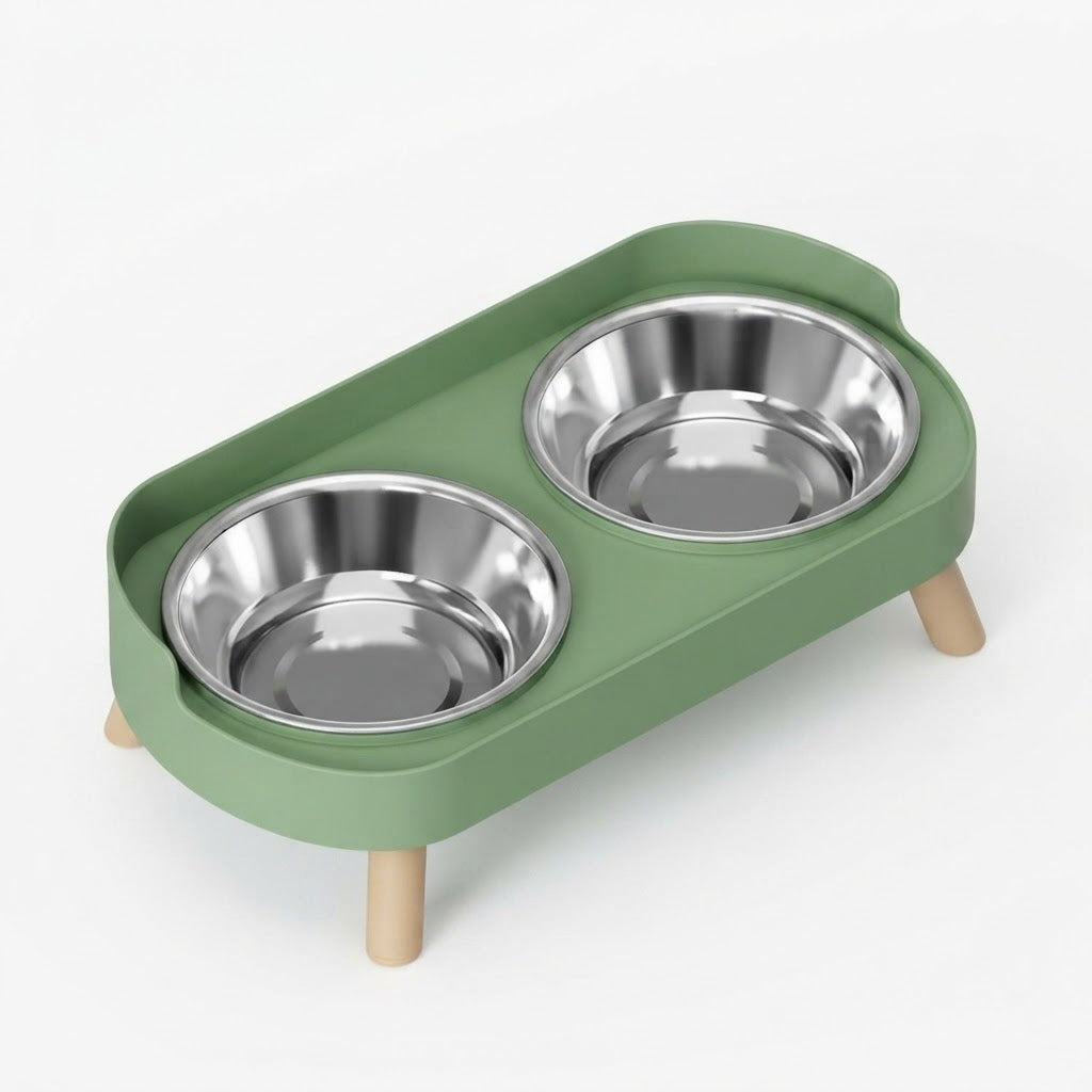 Double Gamelle  en Acier Inoxydable & Support Cervical Ergonomique pour Animaux