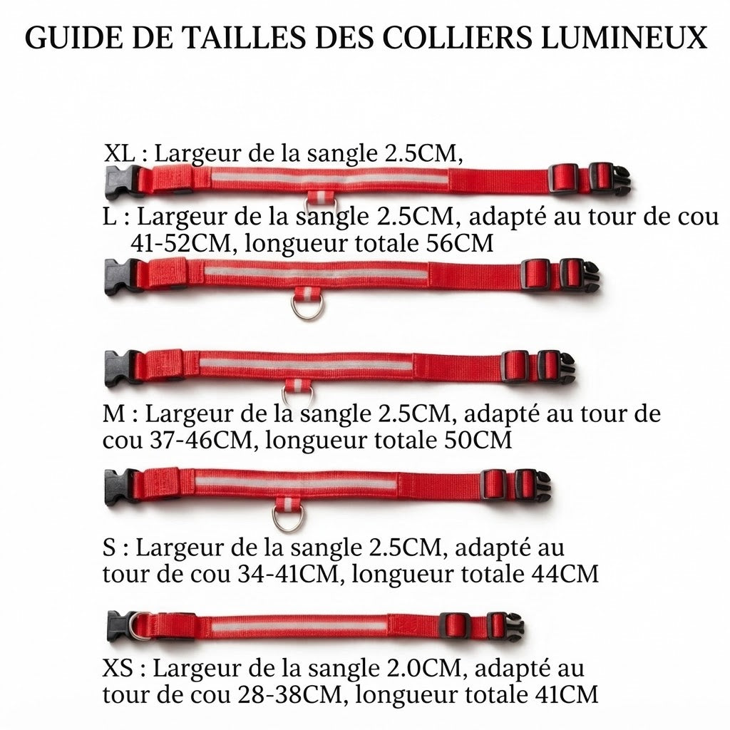 Collier LED Lumineux pour Chien – Nylon Réfléchissant, Sécurité, Clignotant & Fluorescent