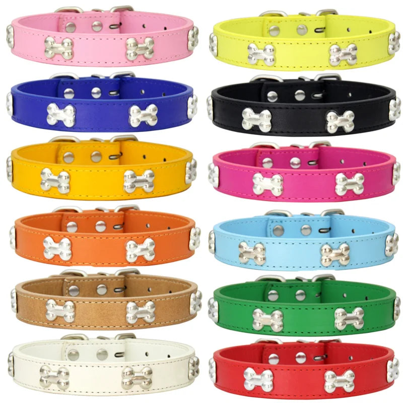 Collier en Cuir Durable pour Chien avec Ornement "Os" – Pour Petites et Grandes Races