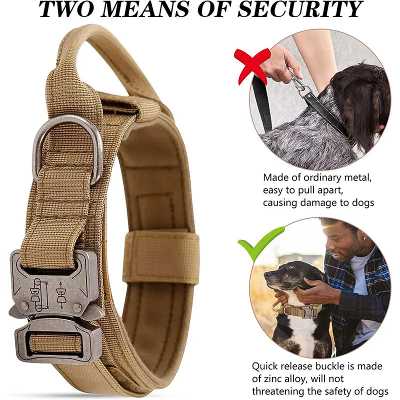 Collier Tactique Style Sport pour Chien – Modèle Robuste avec Poignée de Traction