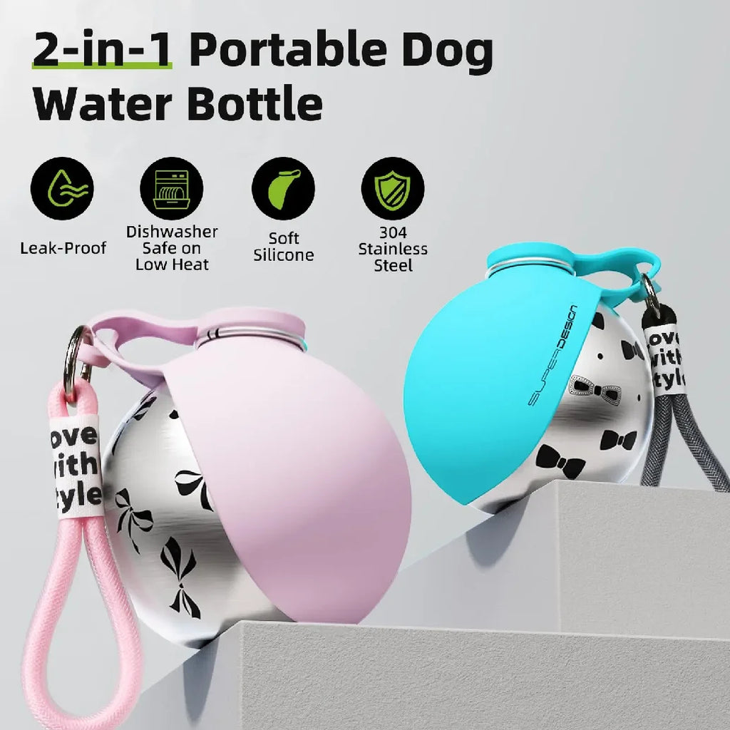Bouteille d’Eau Portable 2-en-1 pour Chien – Compacte & Anti-Fuite