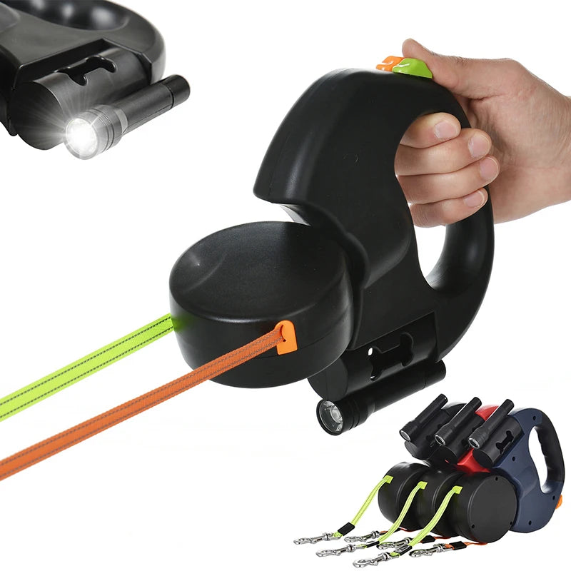 Laisse rétractable double 3 m pour petits chiens – Anti-nœuds 360° avec LED