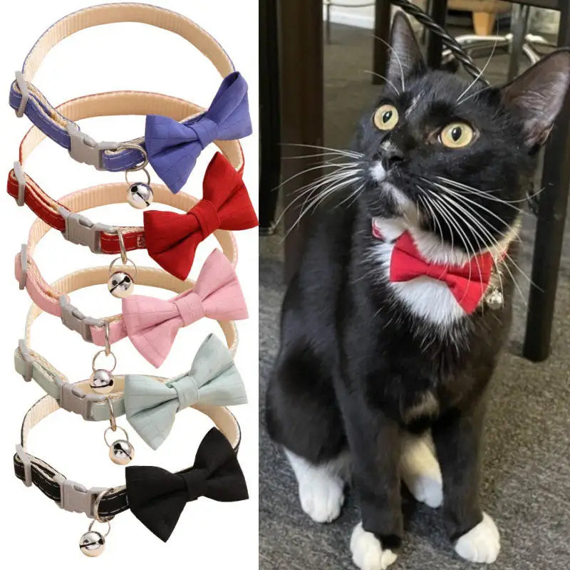 Collier Élégant à Nœud Papillon avec Clochette de Sécurité