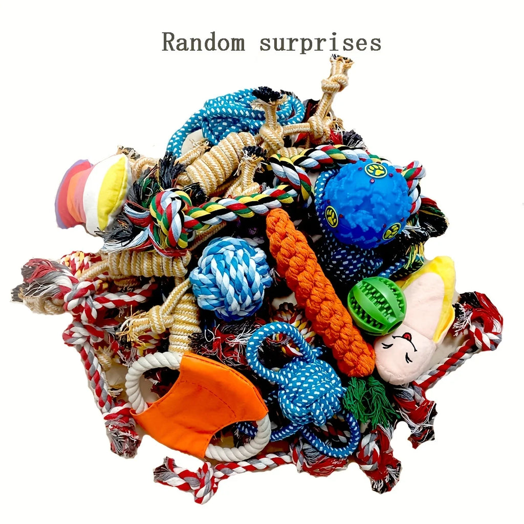 Interactive Dog Toy Set. Durable Cotton & Squeaky Toys for Small and Medium Dogs