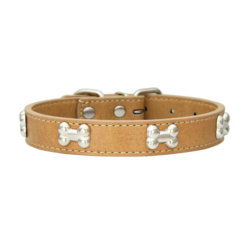 Collier en Cuir Durable pour Chien avec Ornement "Os" – Pour Petites et Grandes Races