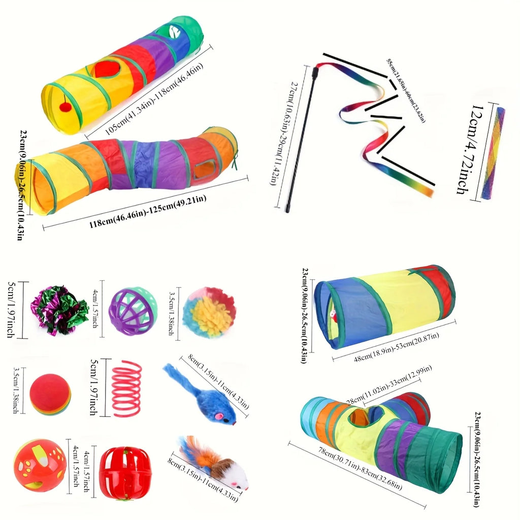 Ensemble de 24 Jouets Interactifs pour Chat - Tunnel, Baguette à Plumes et Accessoires koi