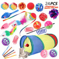 Ensemble de 24 Jouets Interactifs pour Chat - Tunnel, Baguette à Plumes et Accessoires koi