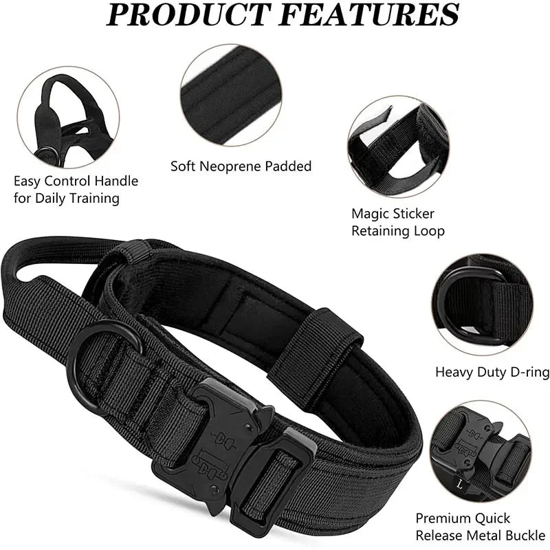 Collier Tactique Style Sport pour Chien – Modèle Robuste avec Poignée de Traction