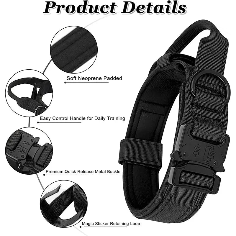 Collier Tactique Style Sport pour Chien – Modèle Robuste avec Poignée de Traction