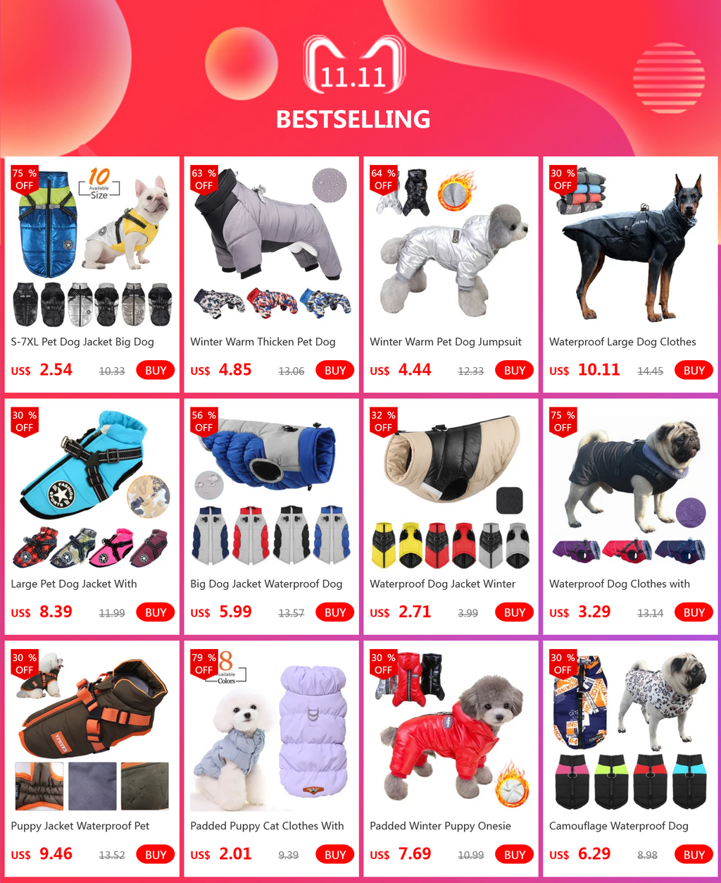 Waterproof Winter Dog Coat Clothes Thicken Warm Dog Jumpsuit Small Dogs Puppy Outfit For French Bulldog Pug Pet Jacket Clothing
