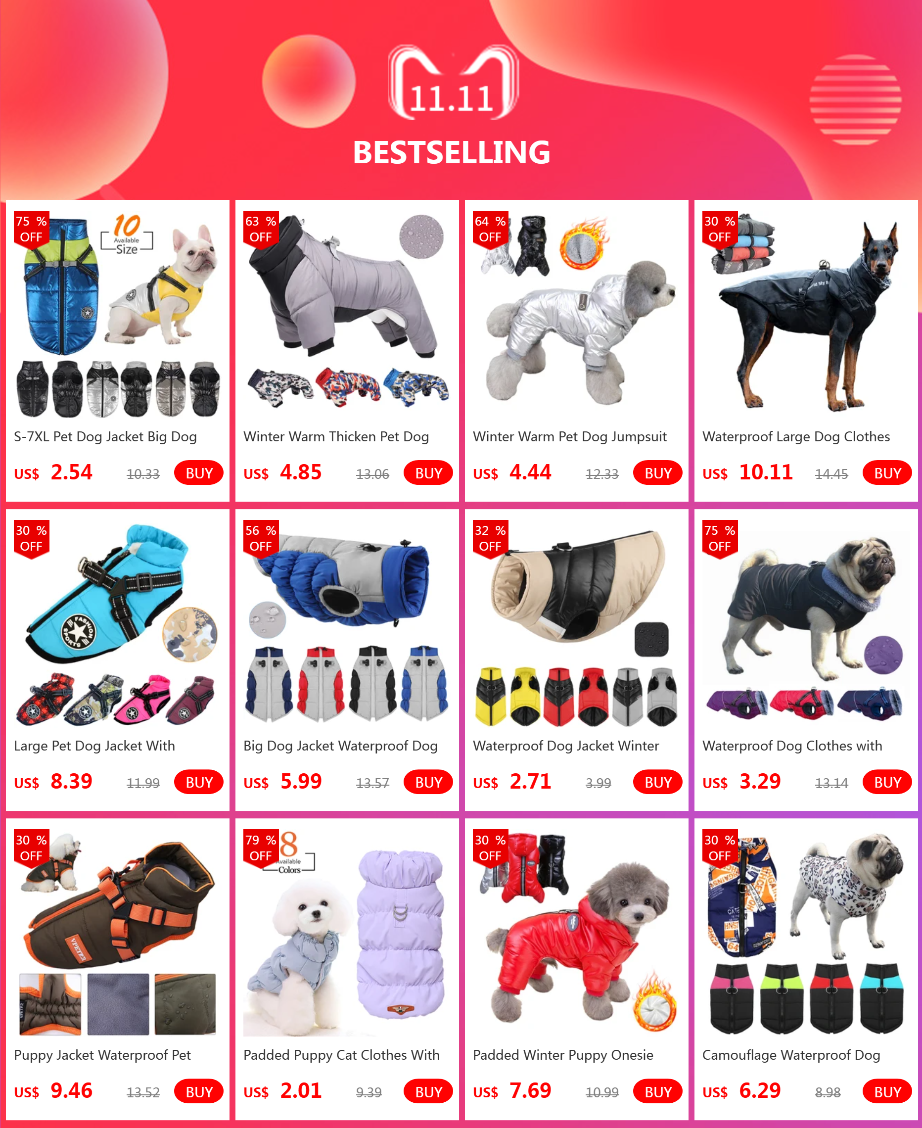 Waterproof Winter Dog Coat Clothes Thicken Warm Dog Jumpsuit Small Dogs Puppy Outfit For French Bulldog Pug Pet Jacket Clothing