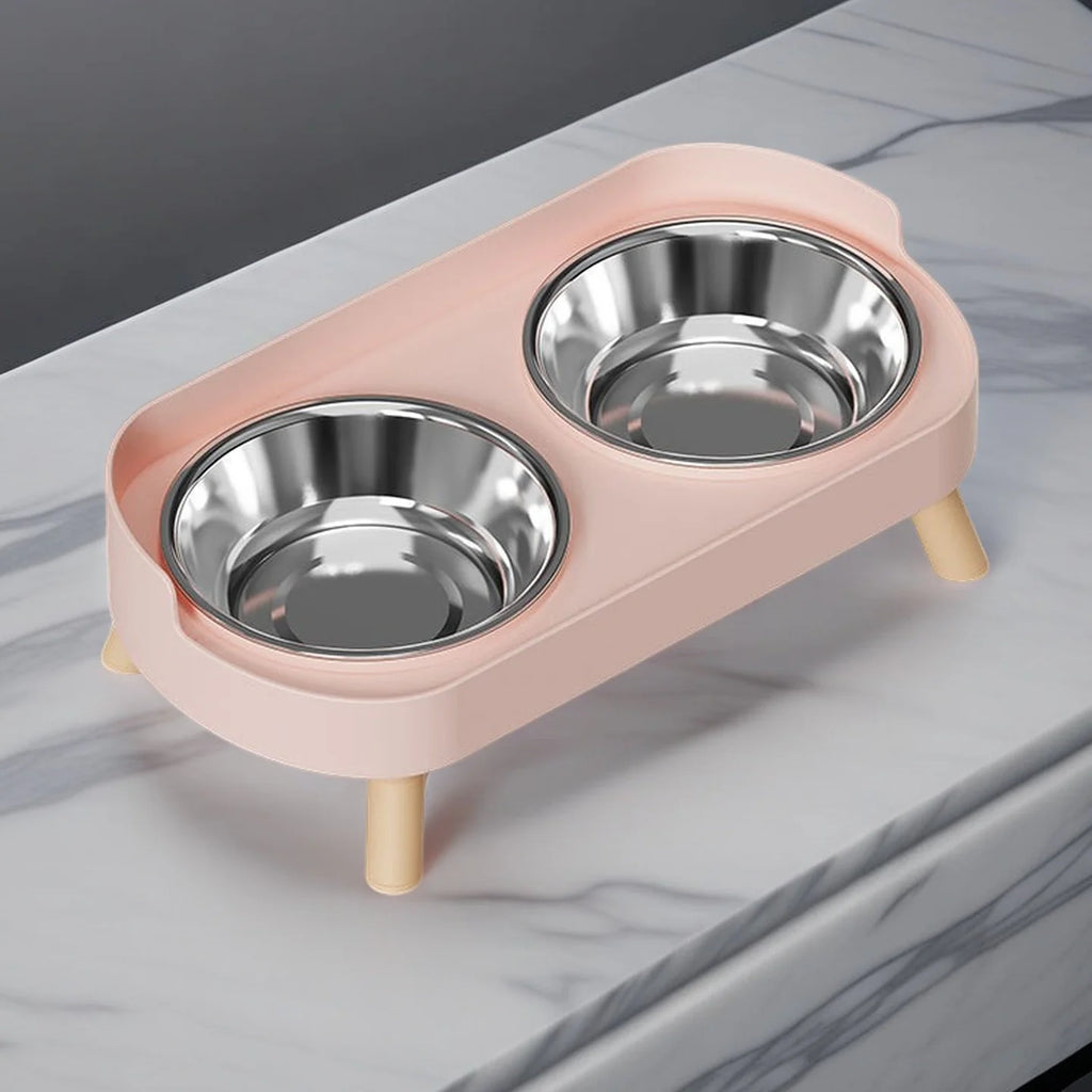 "Dopamine" Elevated Double Pet Bowl | Stainless Steel Bowls & Ergonomic Neck Support for Pets